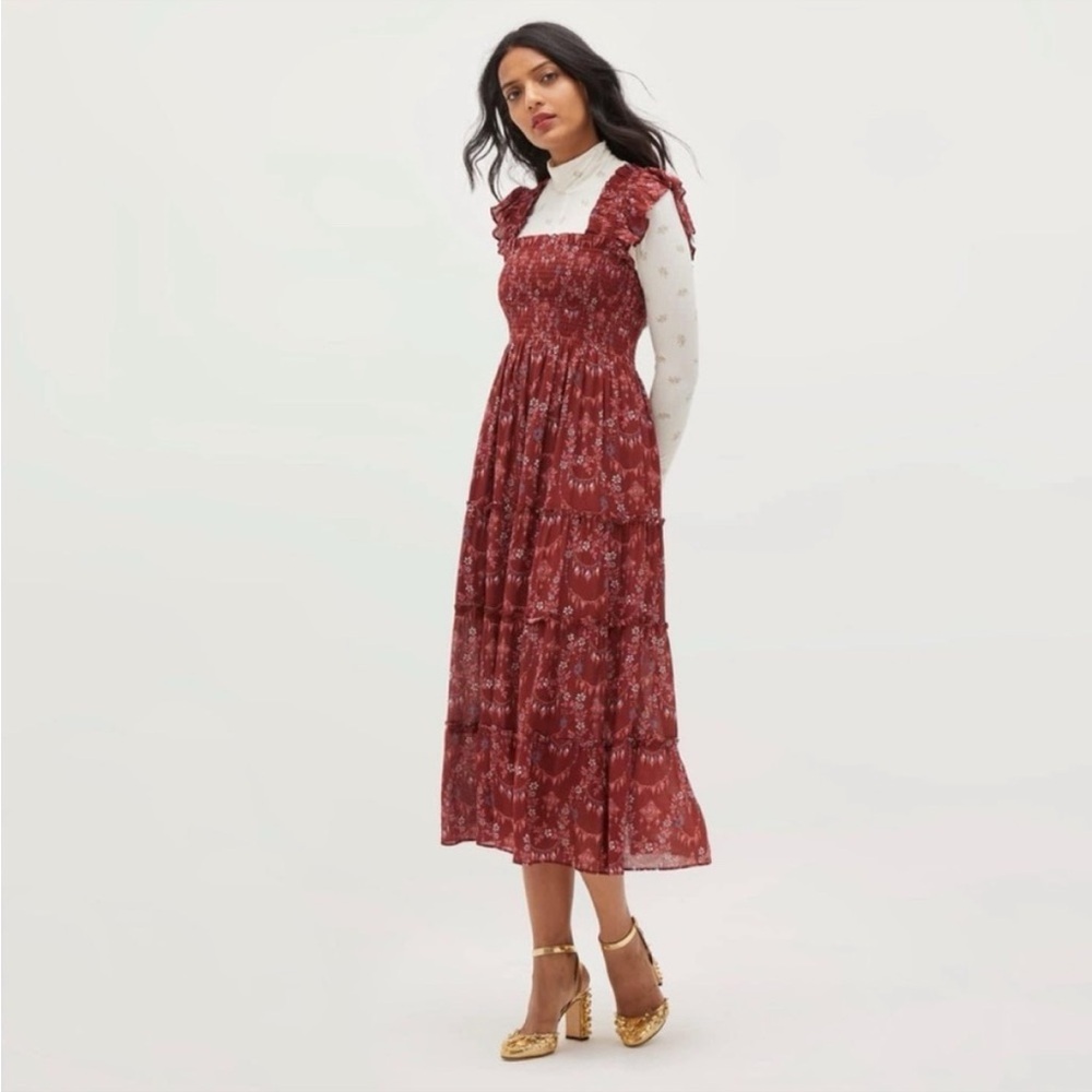 Hill House Ellie Nap Dress in Charm Scallop Burgundy XS
